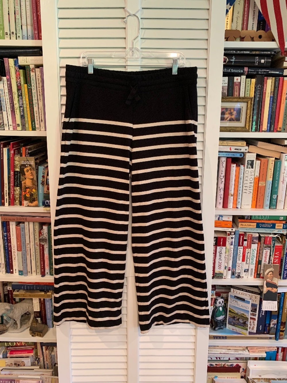 Garnet Hill Vintage Knit Wide-Leg Black and Cream Stripe Pants size L